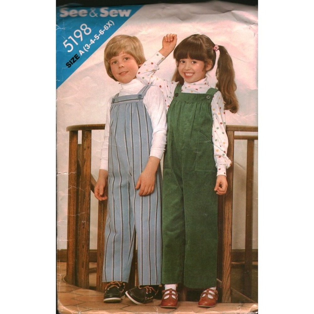 Vintage See & Sew Butterick 5198 Kids Overalls Sewing Pattern Size A 3-4-5-6-6X‎